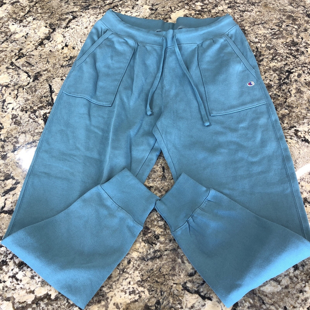 Size Large Champion Womens Sweat Pants Tapered Leg Elastic Ankle Blue Green PK